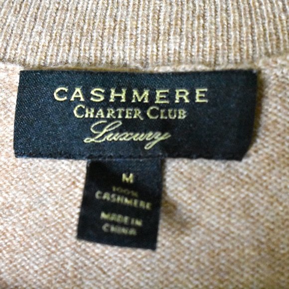 Charter Club Sweater M Cashmere Long Sleeve Crew Neck Tan Blue - Picture 6 of 6